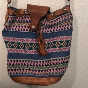 Mexican woven & natural leather shoulder hobo bag